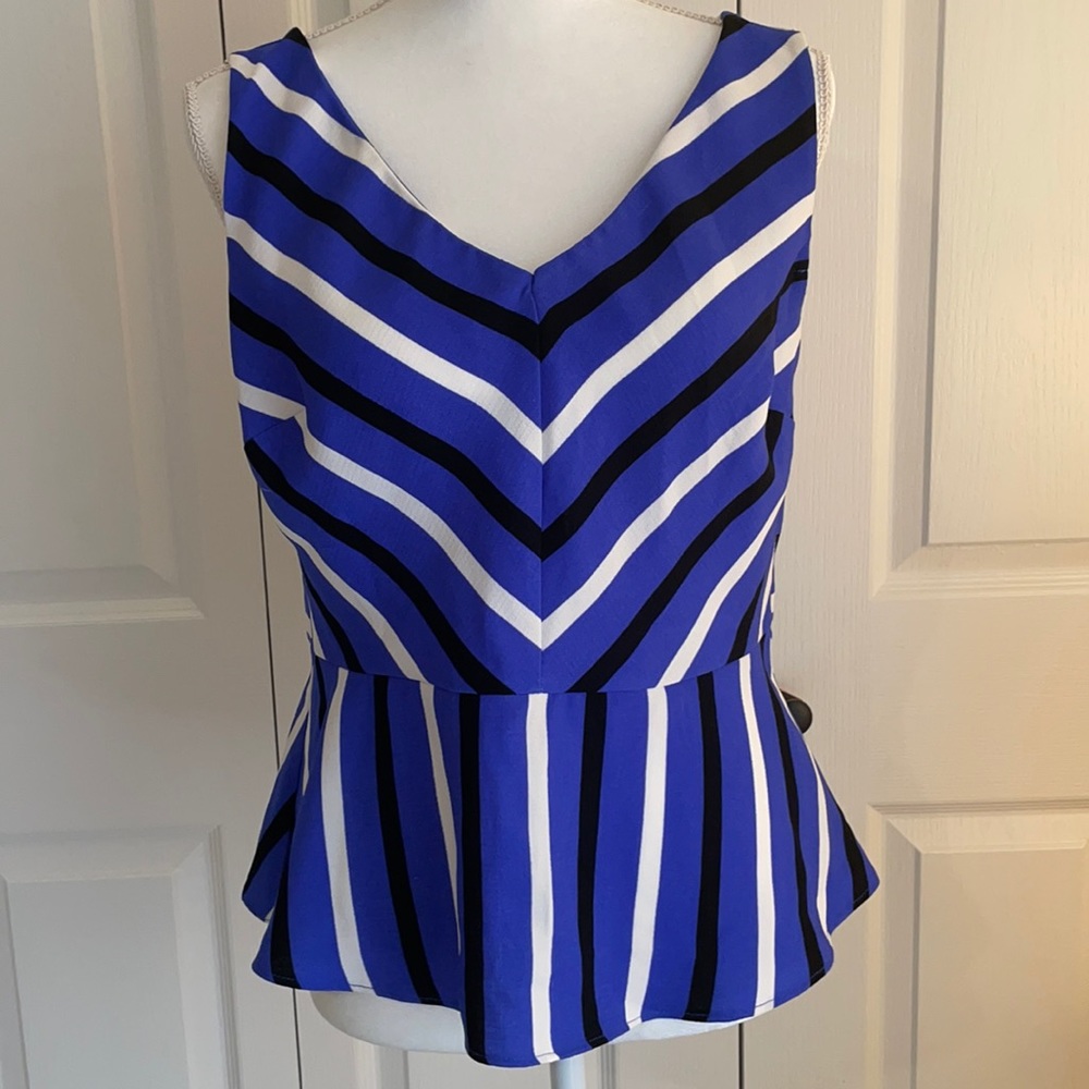 Worthington Petites PM V-Neck Stripped Peplum Top